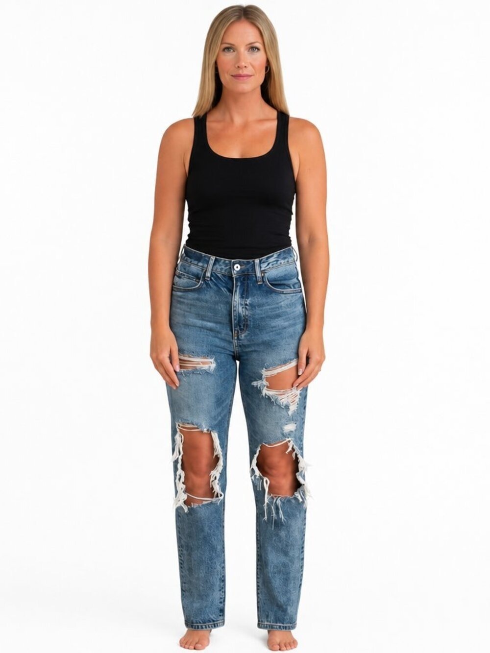 KanCan High Rise Straight Leg Distressed Blue Jeans Size 27